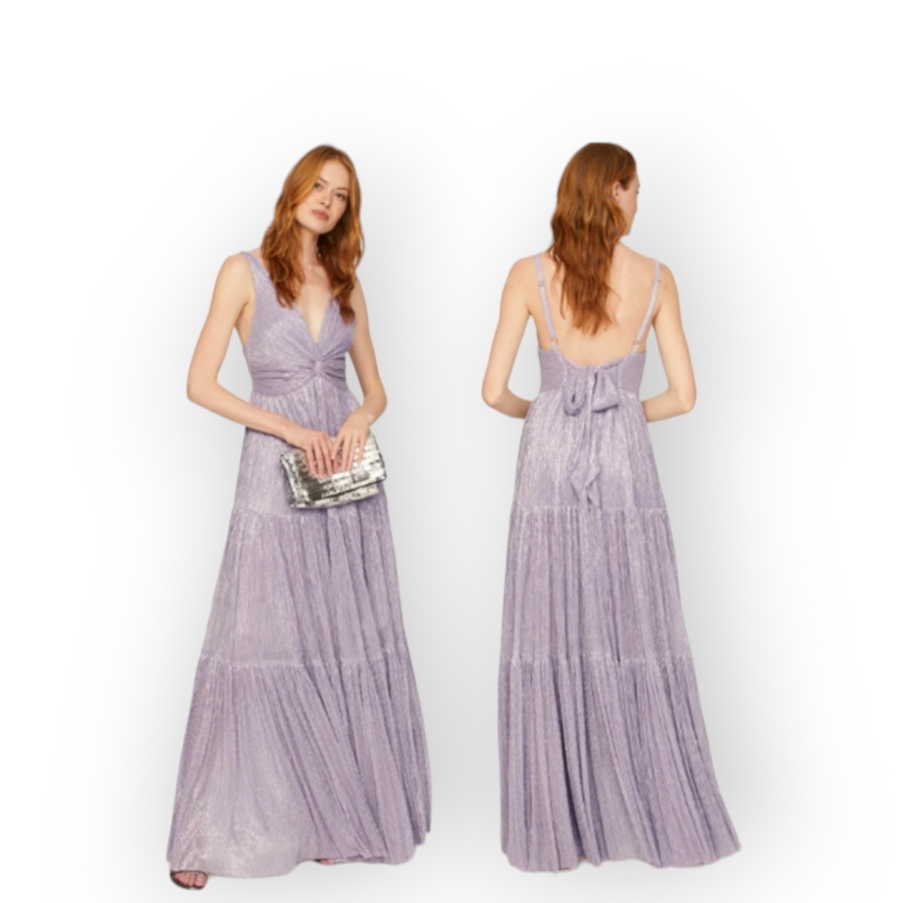 Sabina Musayev Purple Tiered Halter Maxi Dress for Weddings
